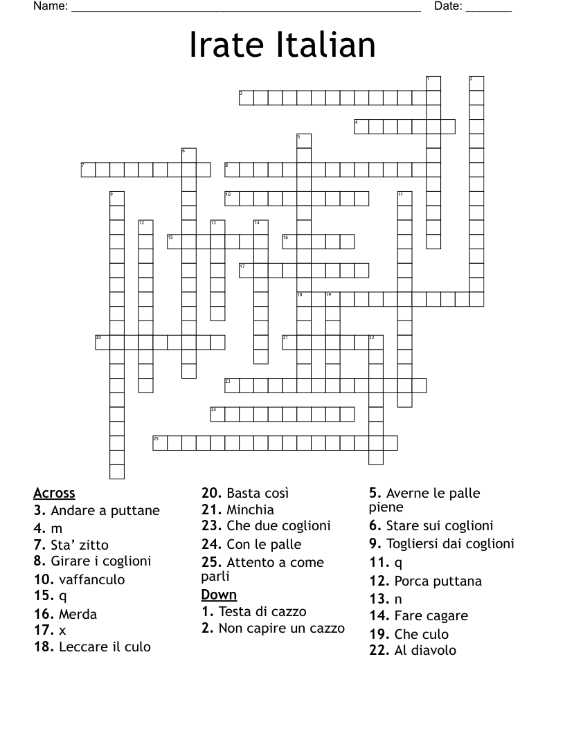 Irate Italian Crossword