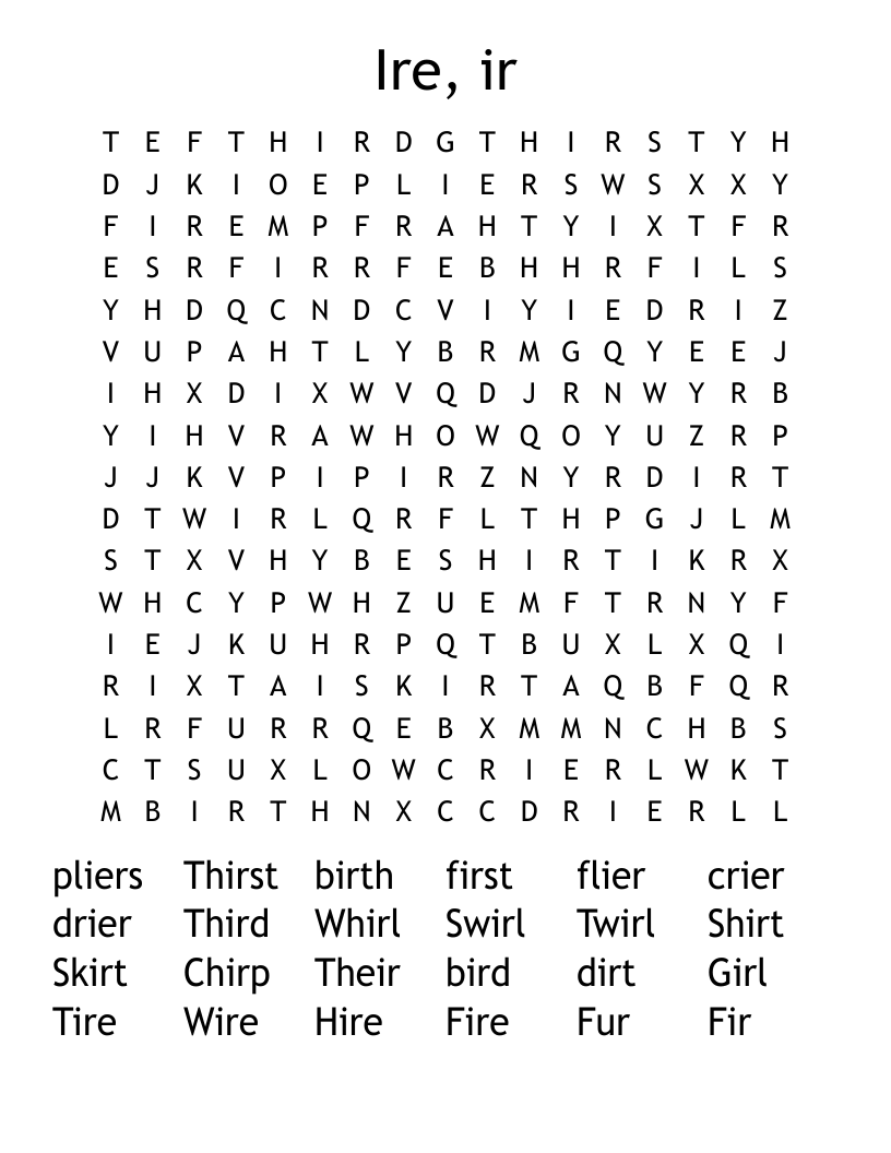 Ire, ir Word Search