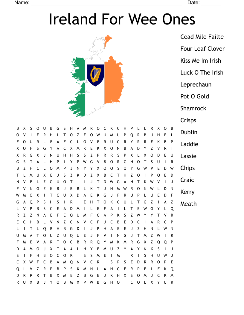 Ireland For Wee Ones Word Search