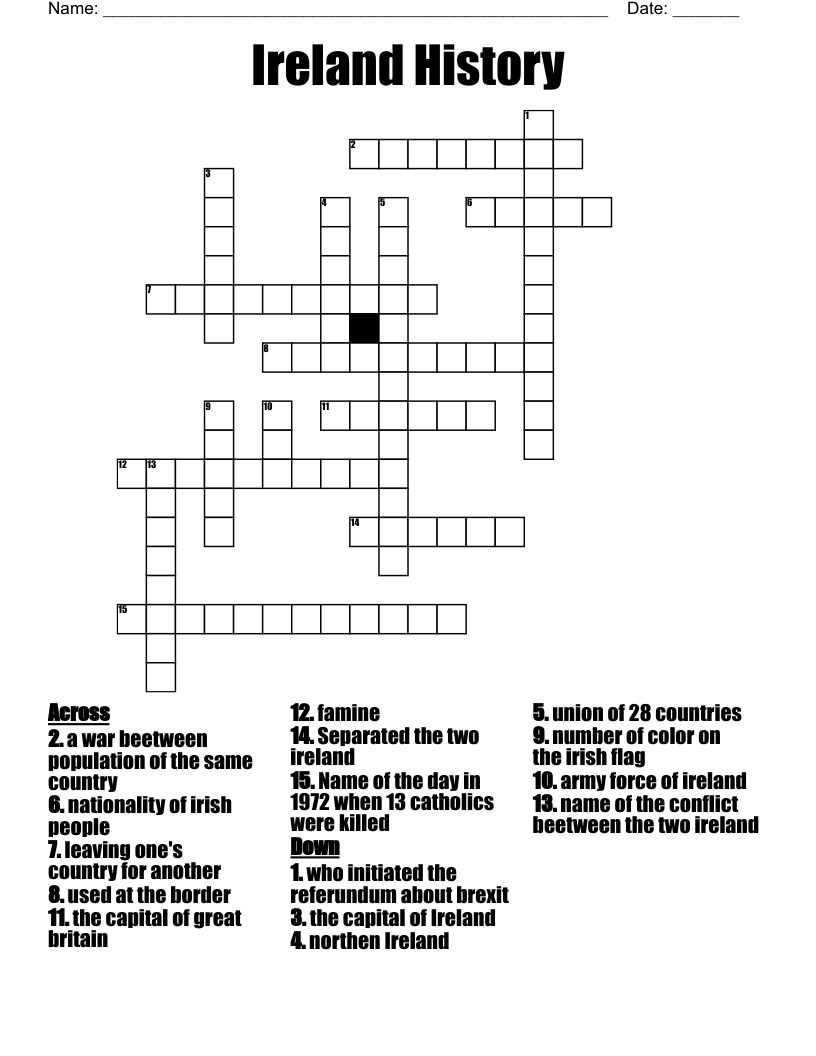 Ireland History Crossword