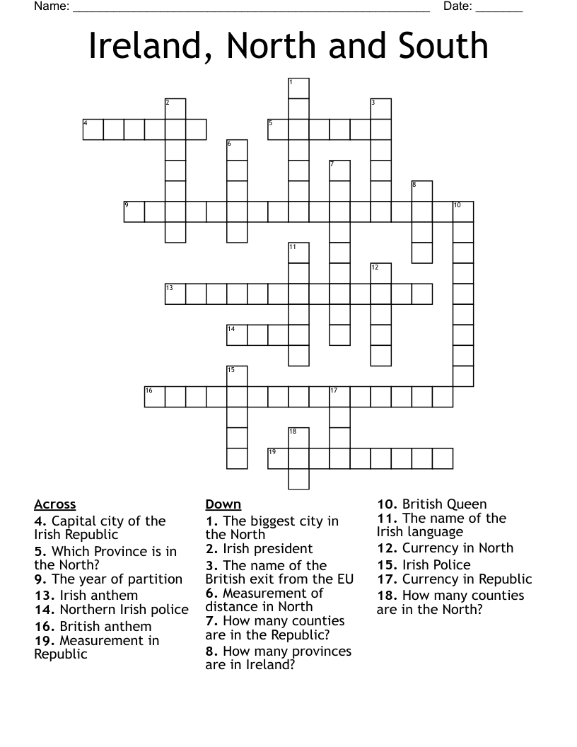Ireland, North and South Crossword
