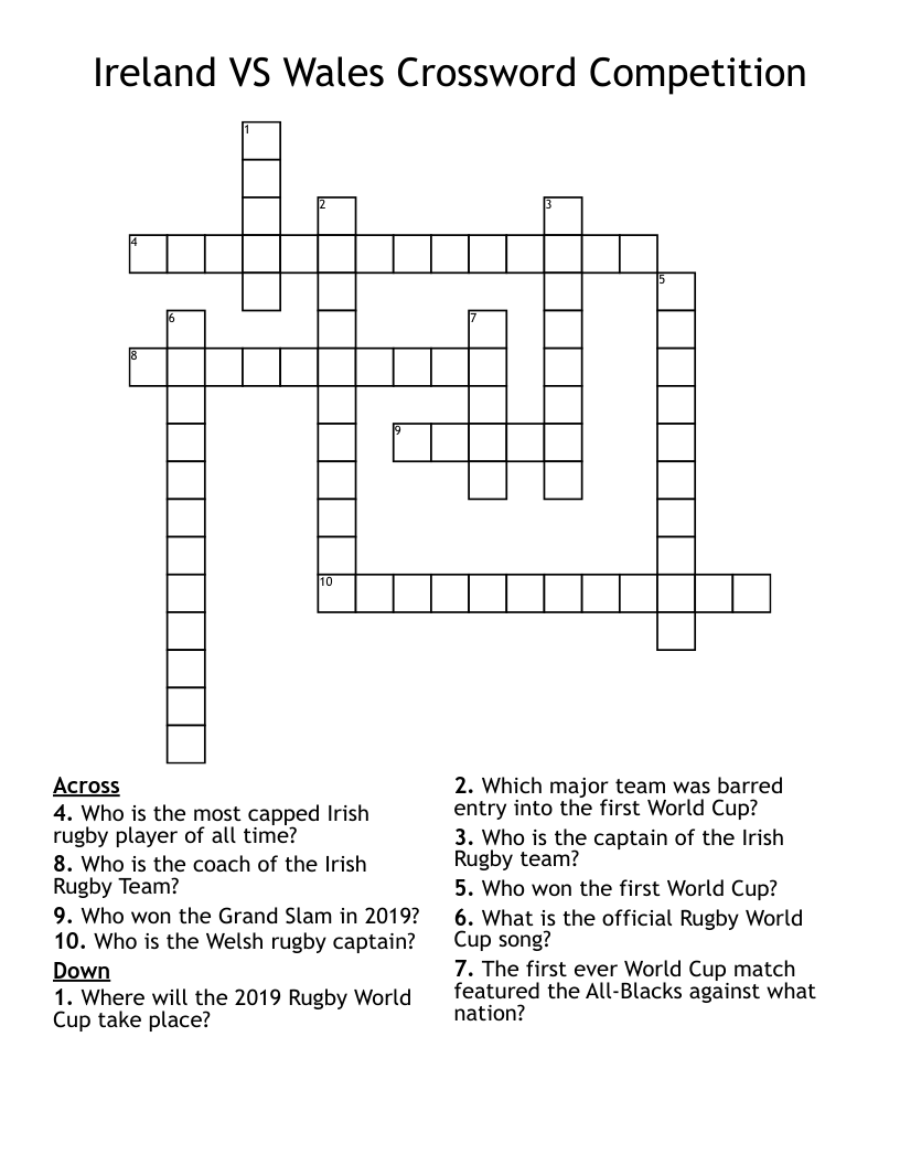 Ireland VS Wales Crossword Competition