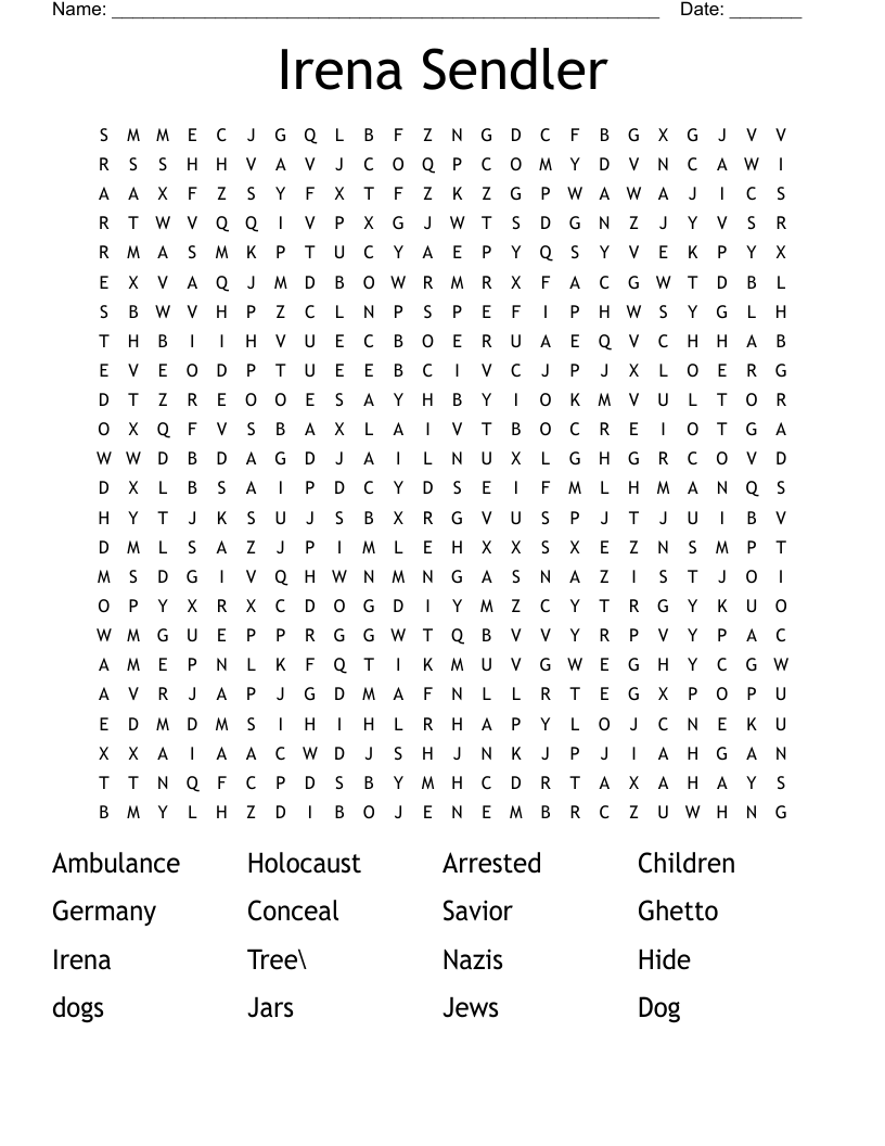 Irena Sendler Word Search