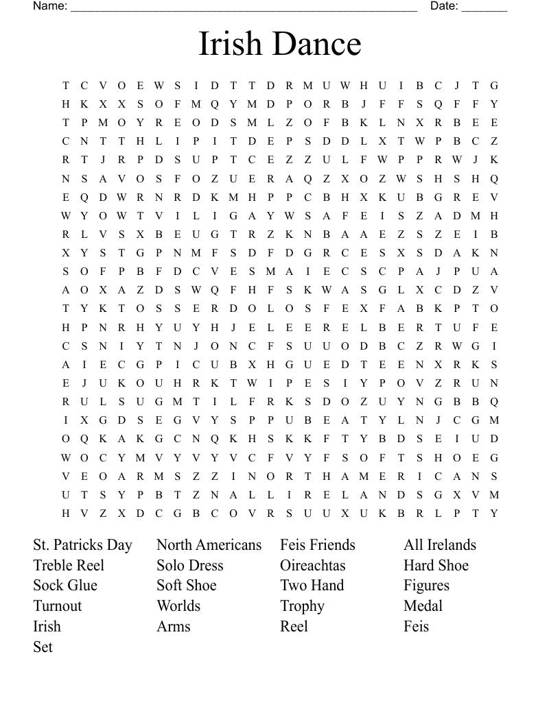 Irish Dance Word Search