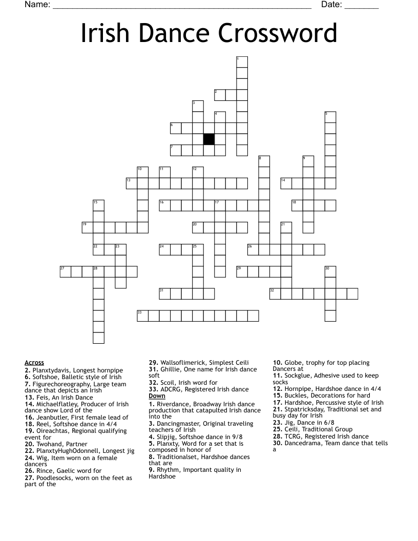 Irish Dance Crossword