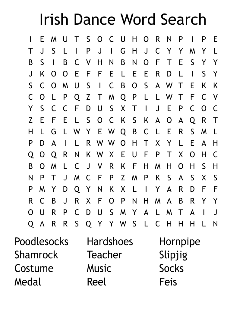 Irish Dance Word Search