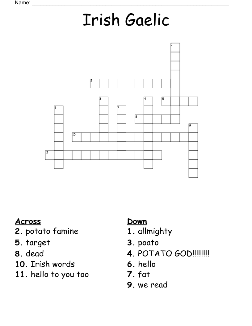 Irish Gaelic Crossword
