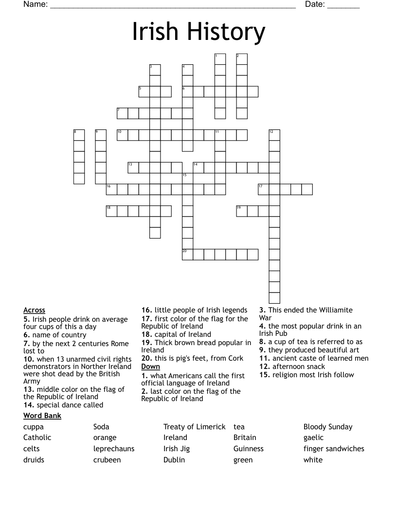 Irish History Crossword