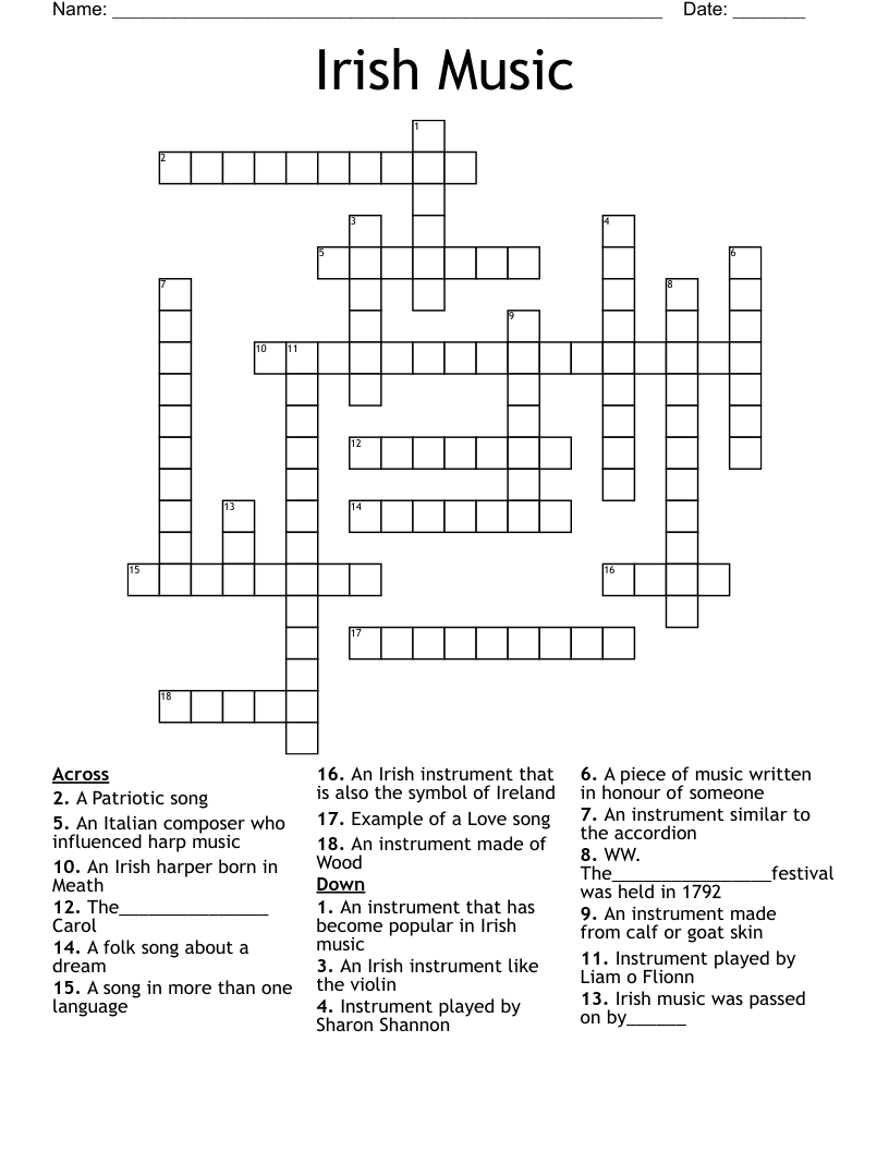Irish Music Crossword