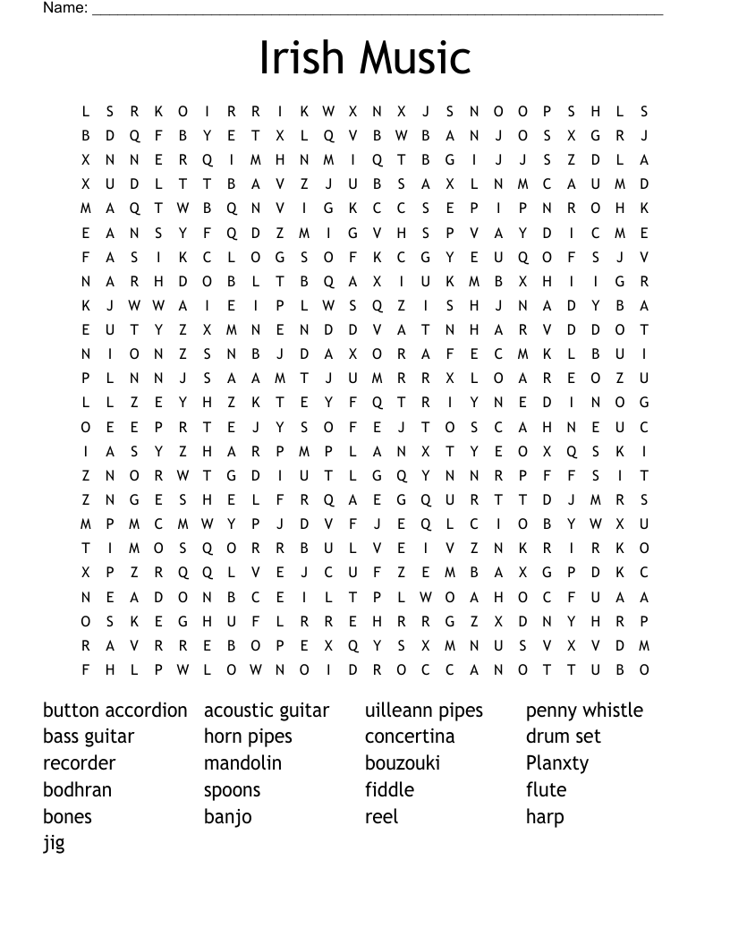 Irish Music Word Search