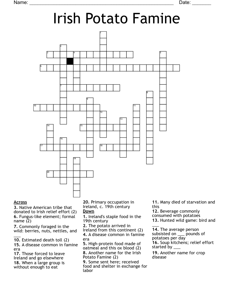 Irish Potato Famine  Crossword