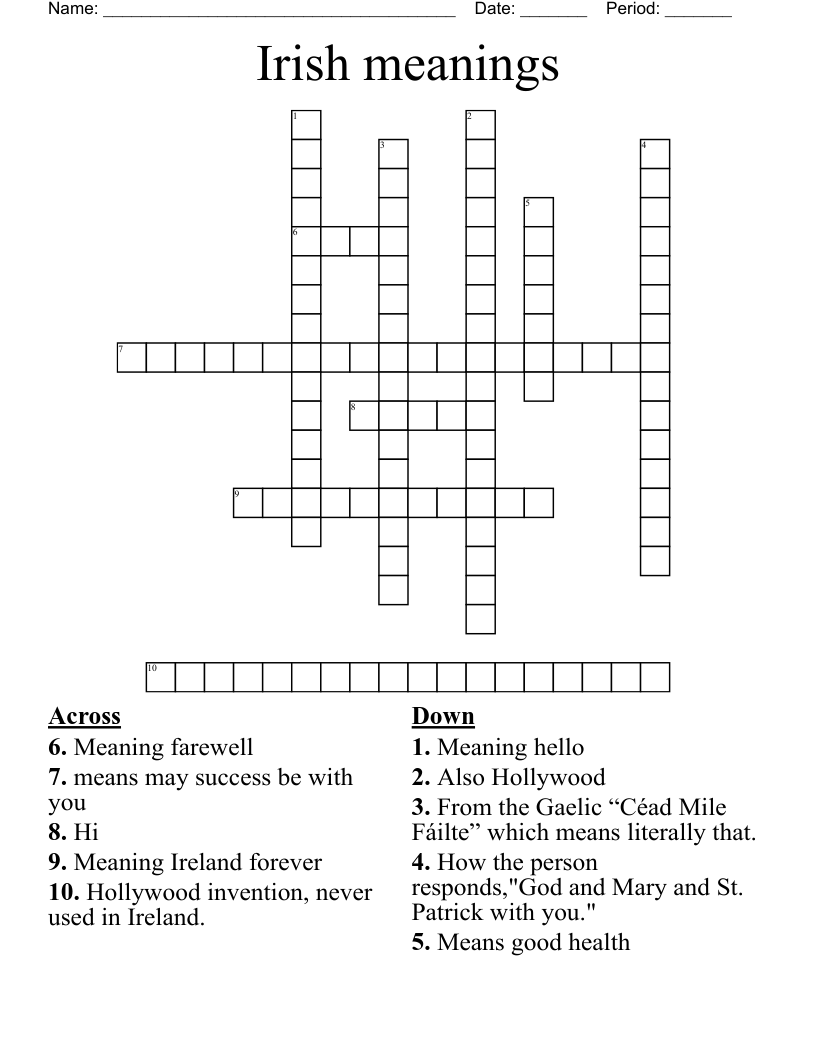 Irish meanings Crossword