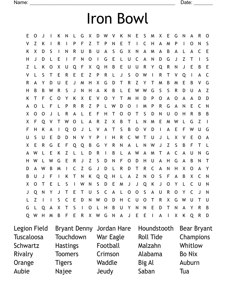 Iron Bowl Word Search