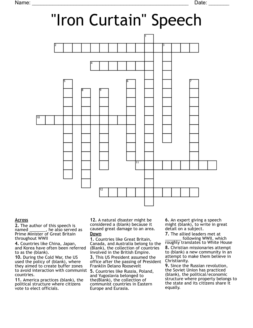 "Iron Curtain" Speech  Crossword