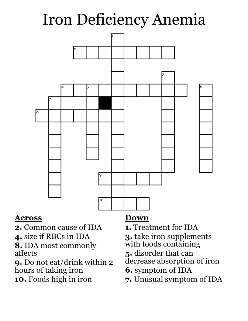 Iron Deficiency Anemia Crossword