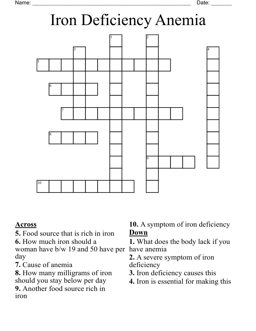 Iron Deficiency Anemia  Crossword