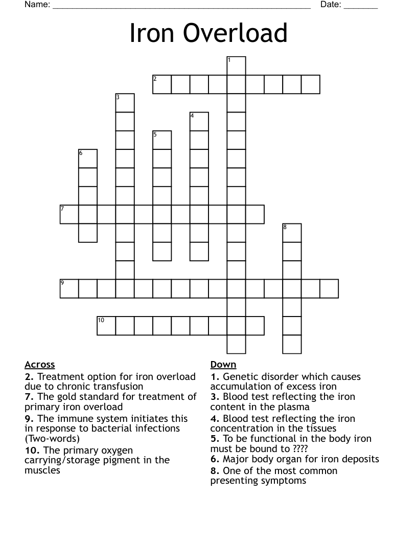 Iron Overload Crossword