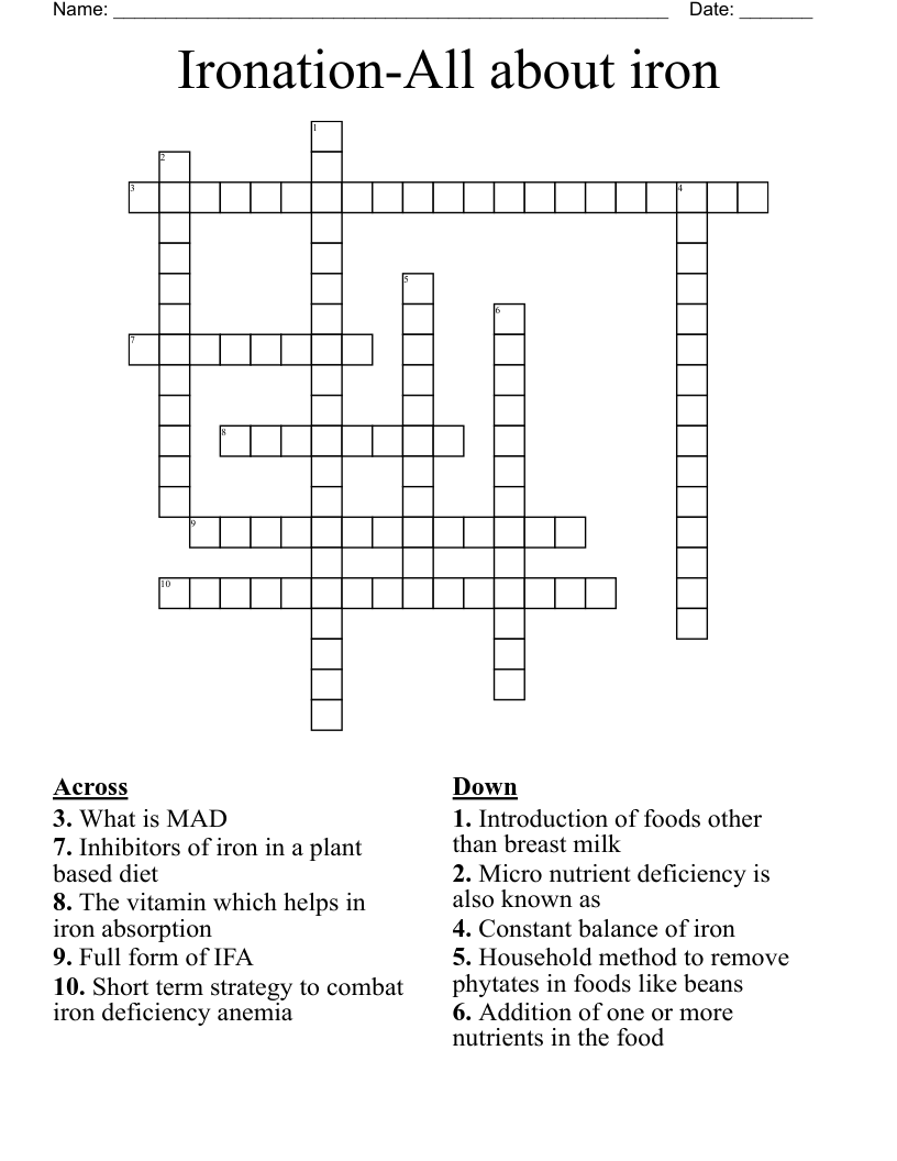 Ironation-All about iron Crossword