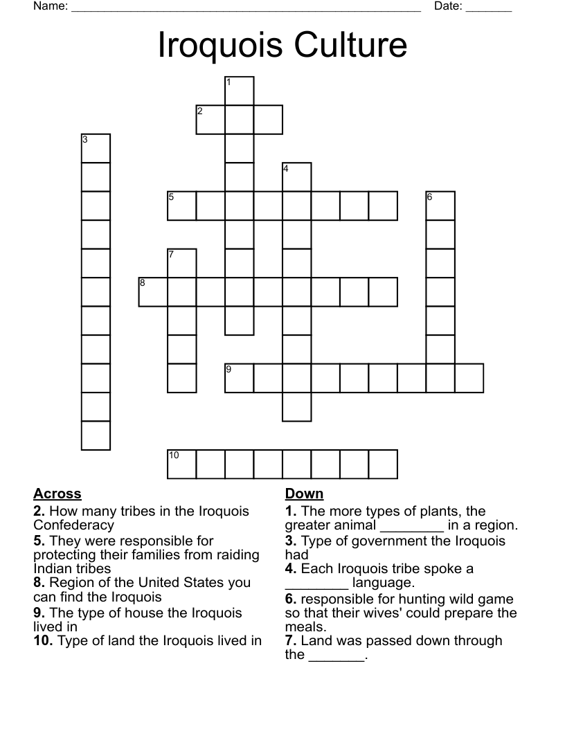 Iroquois Culture Crossword