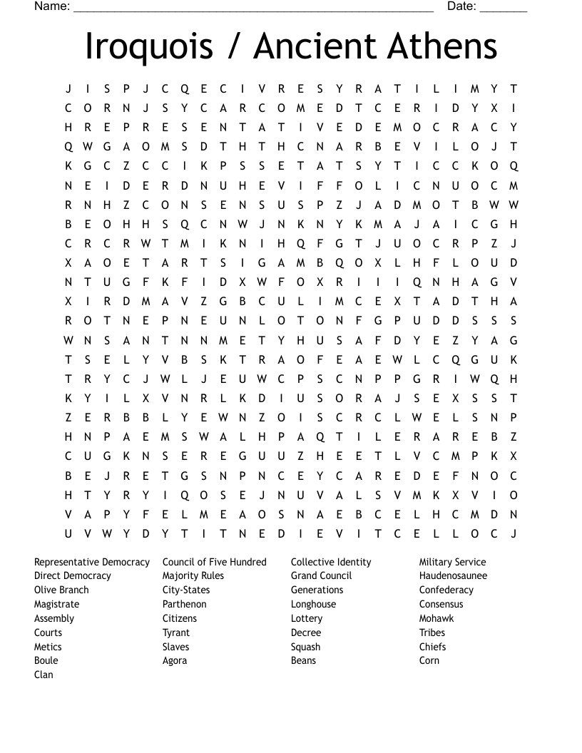 Iroquois / Ancient Athens Word Search