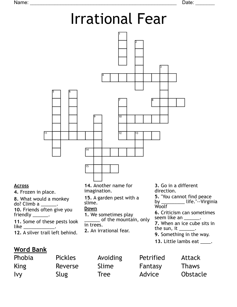 Irrational Fear Crossword