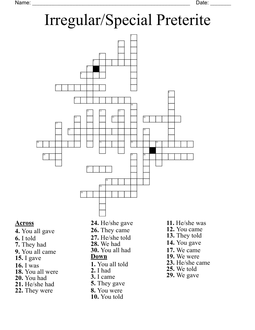 Irregular/Special  Preterite  Crossword