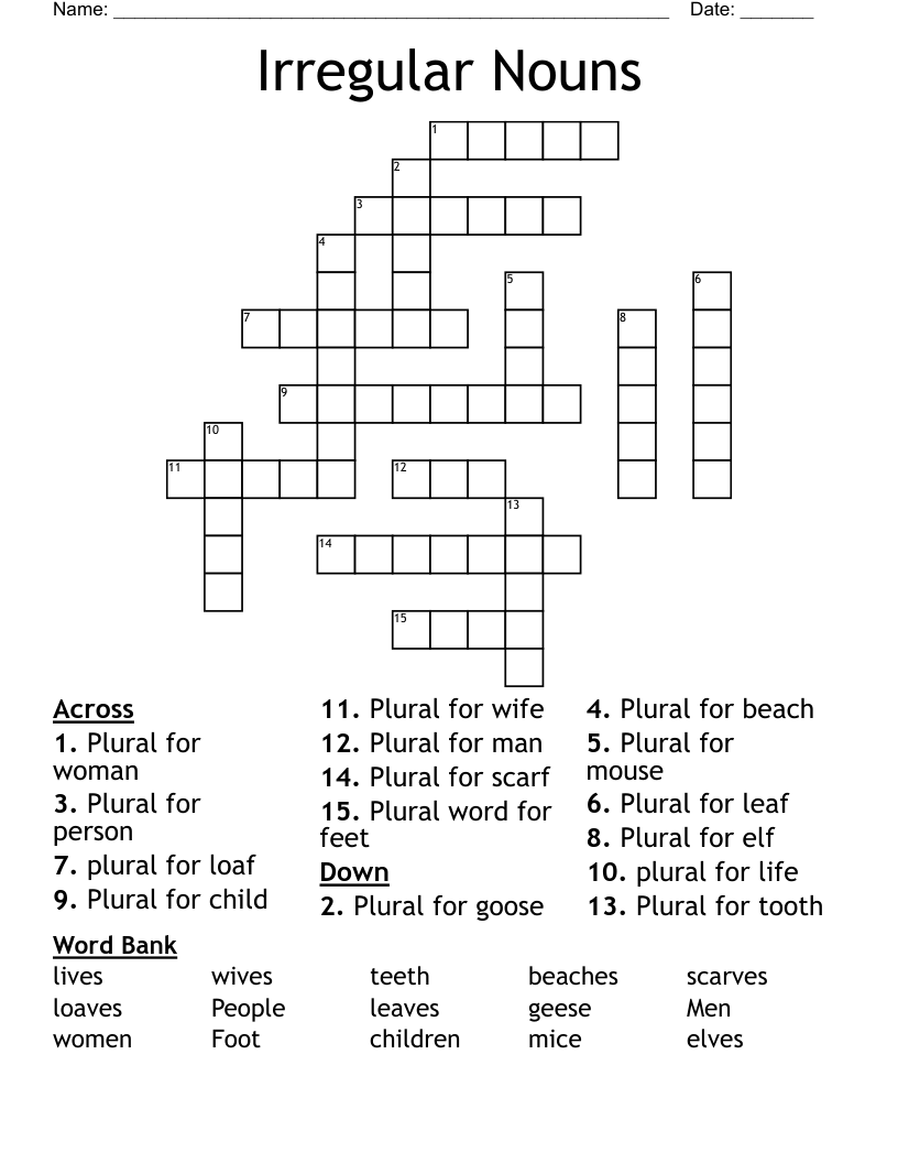 Irregular Nouns Crossword