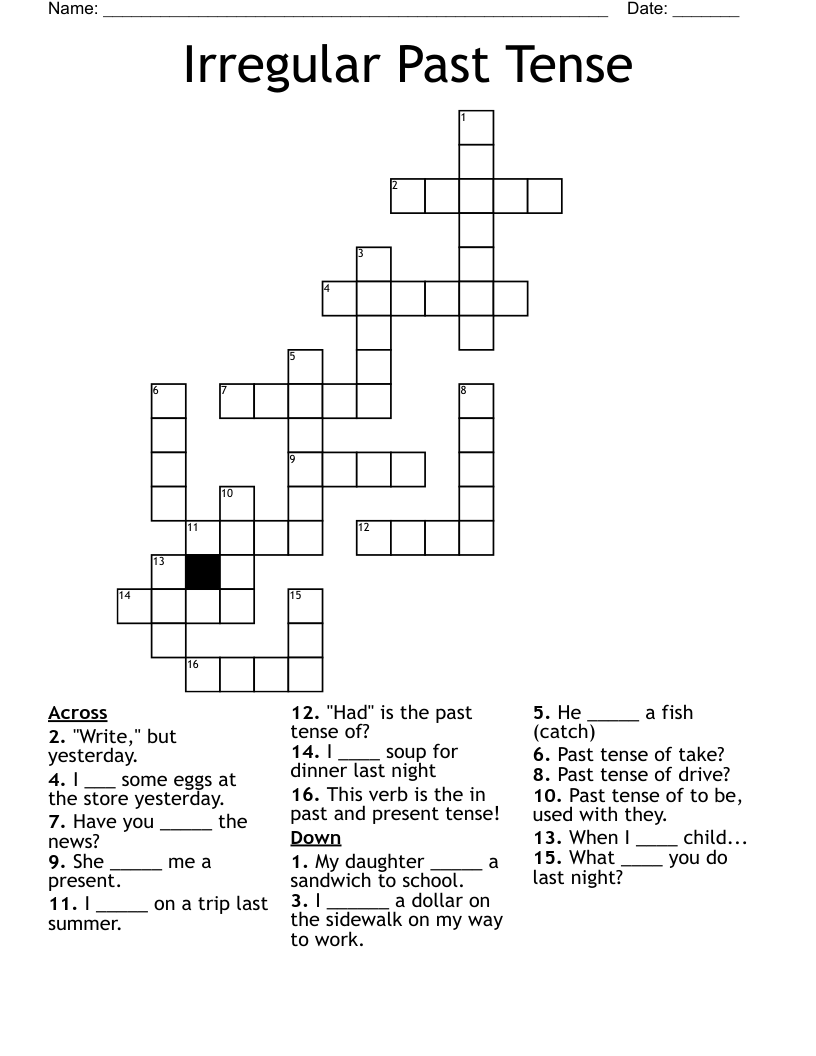 Irregular Past Tense Crossword