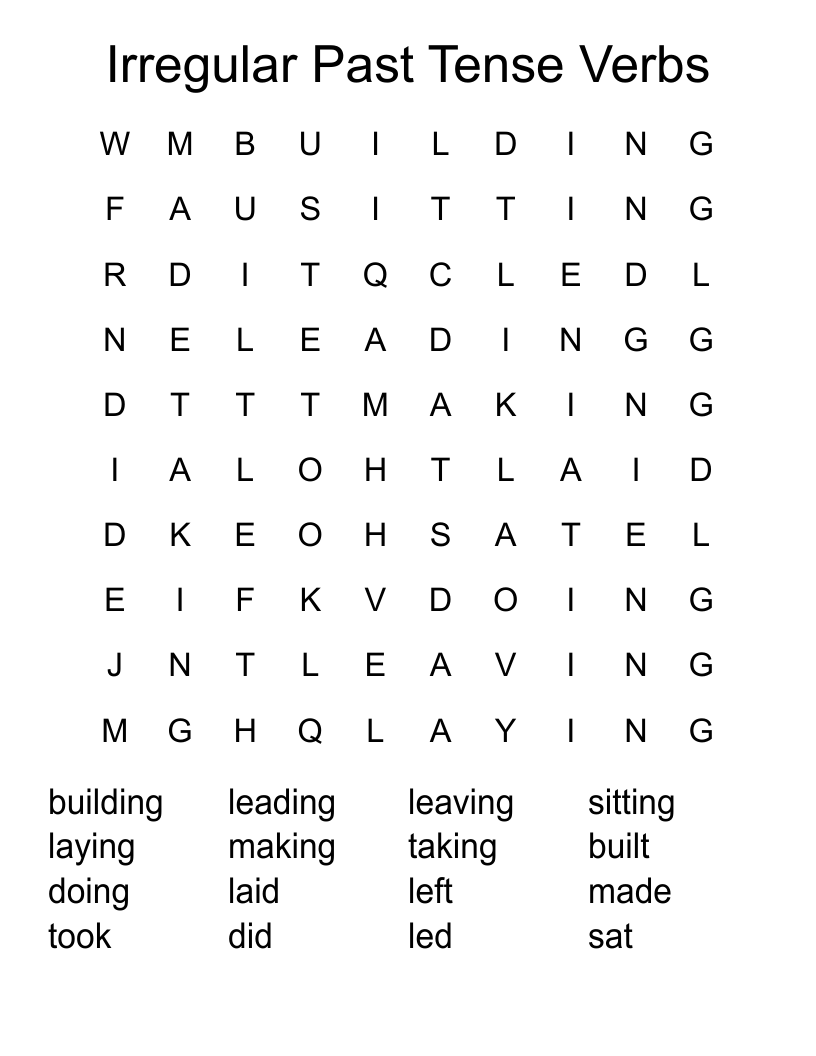 Irregular Past Tense Verbs Word Search