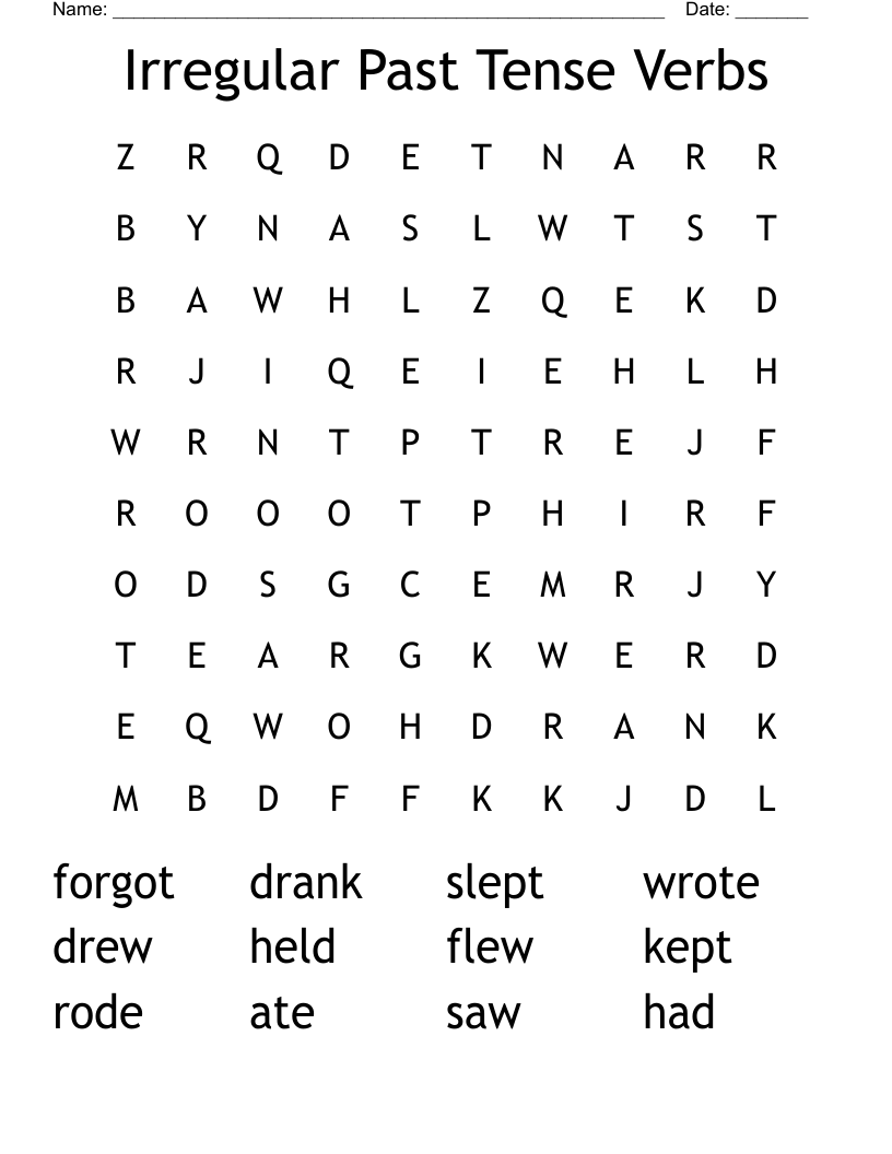 Irregular Past Tense Verbs Word Search