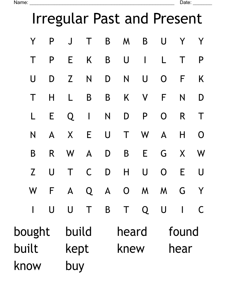 Irregular Past and Present Word Search