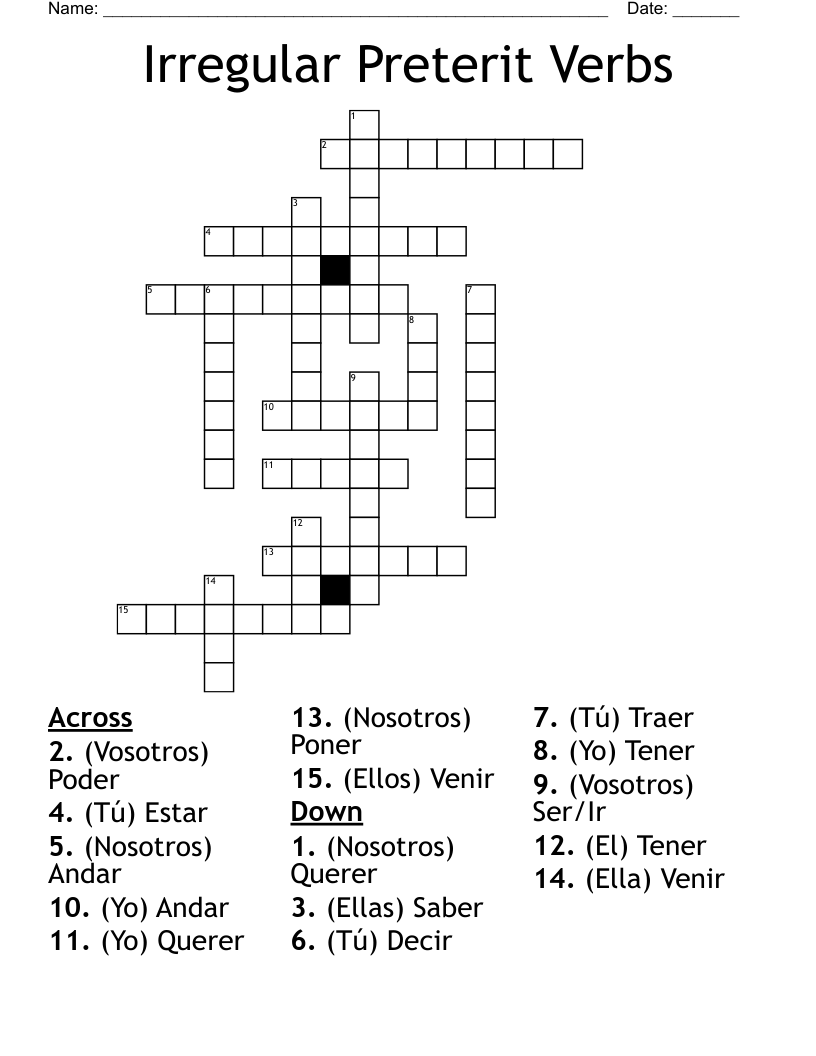 Irregular Preterit Verbs  Crossword
