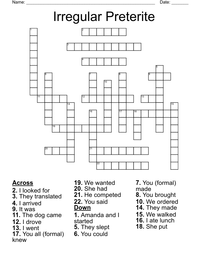 Irregular Preterite Crossword
