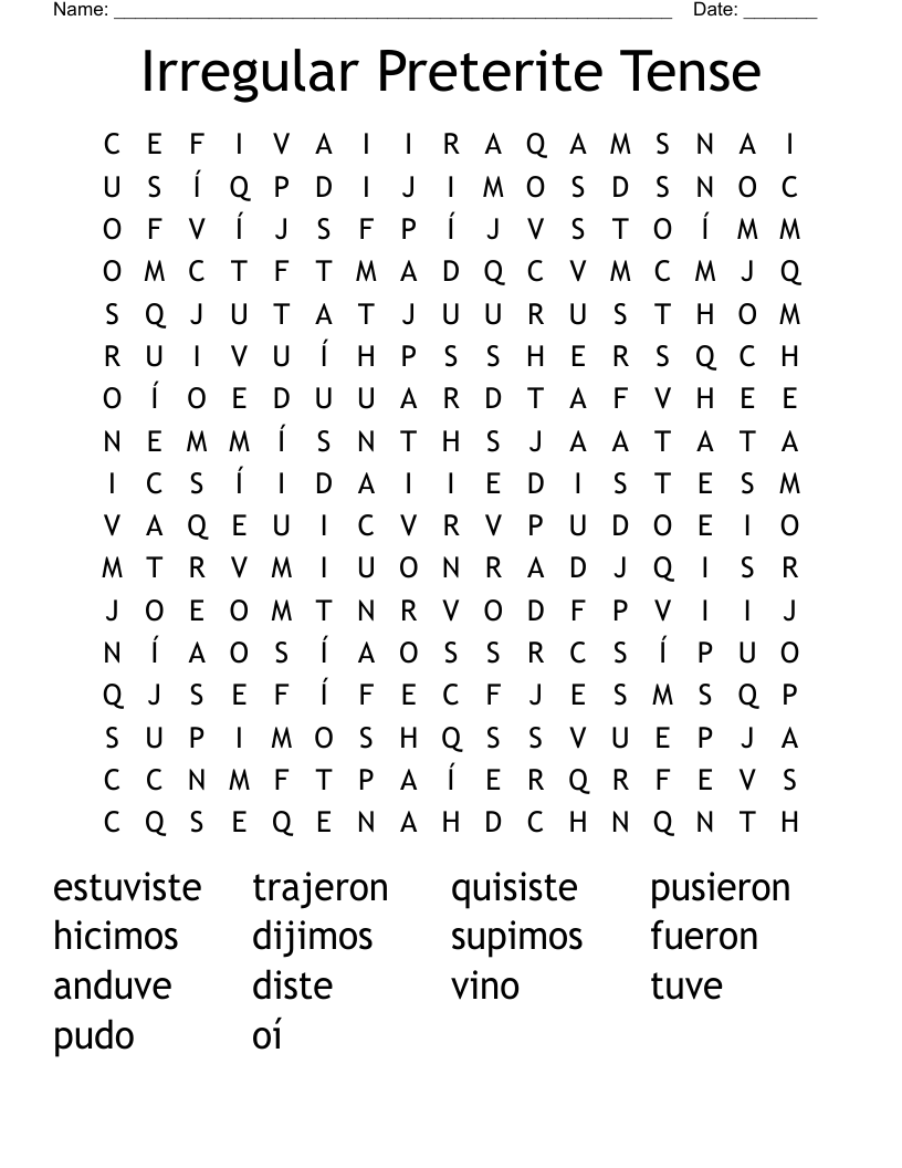 Irregular Preterite Tense  Word Search