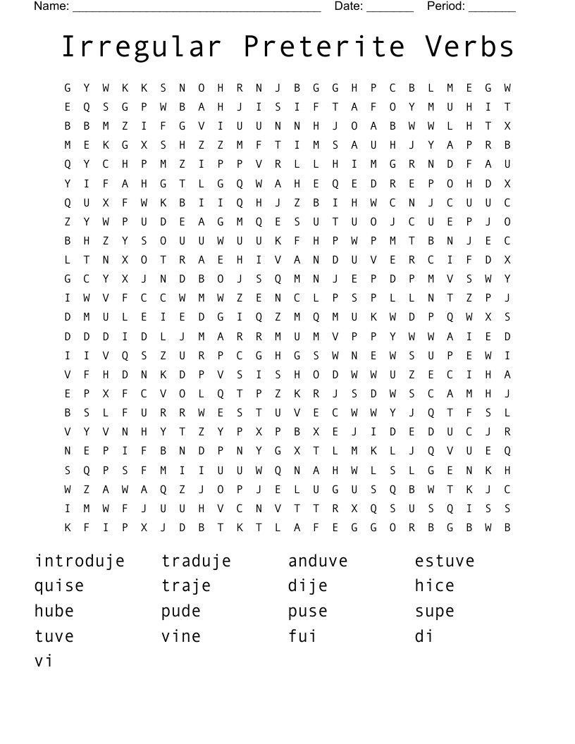 Irregular Preterite Verbs Word Search