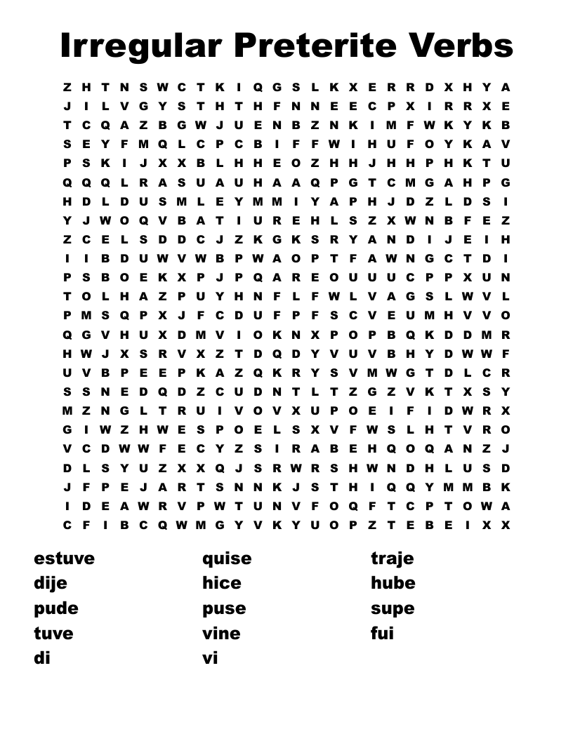 Irregular Preterite Verbs Word Search