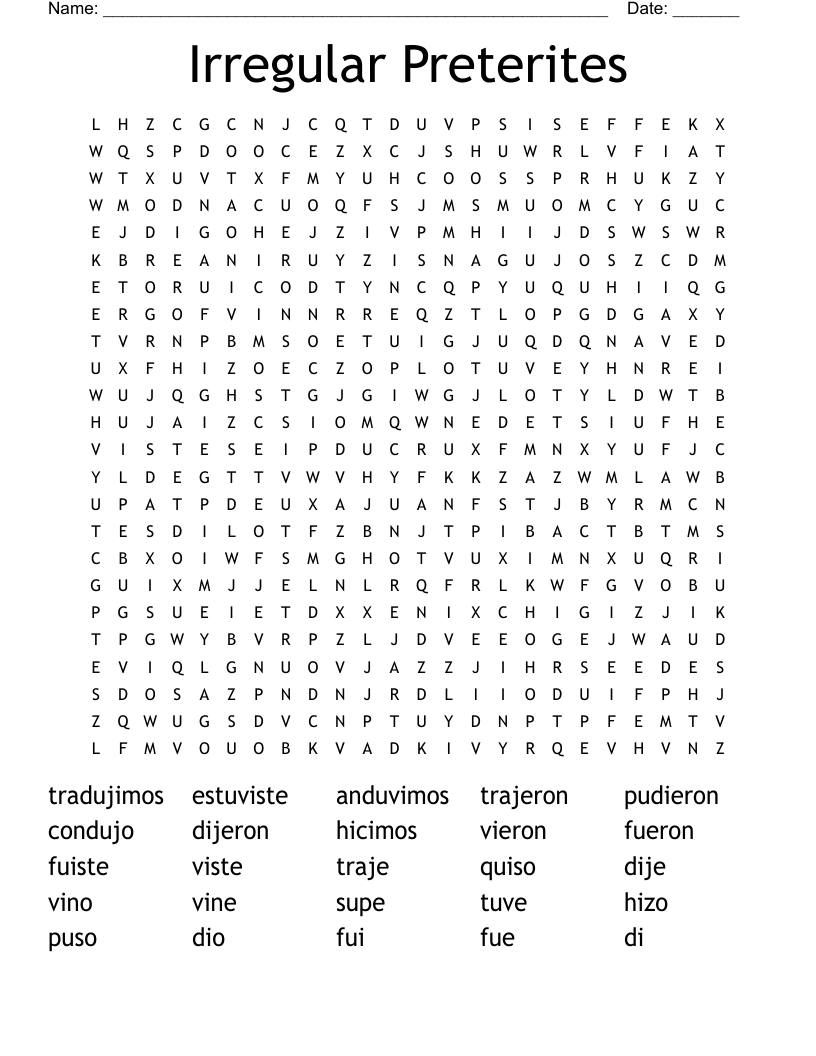 Irregular Preterites Word Search