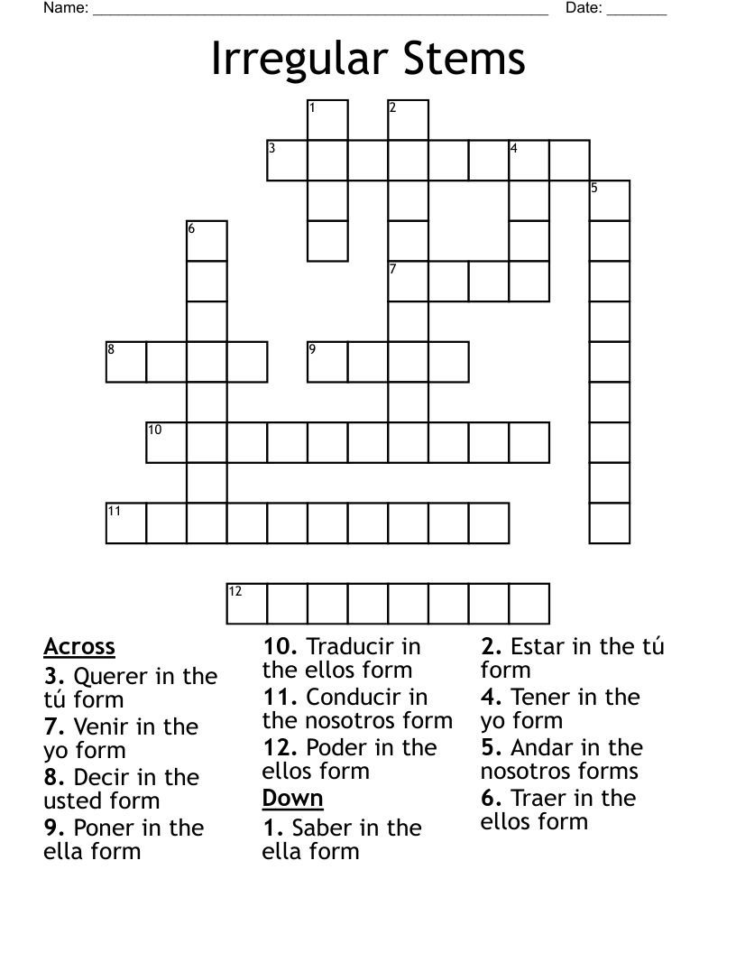 Irregular Stems Crossword