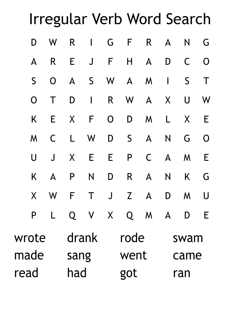 Irregular Verb Word Search