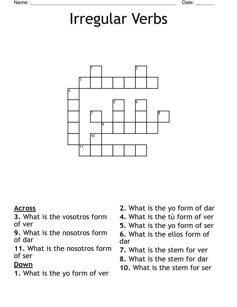 Irregular Verbs Crossword