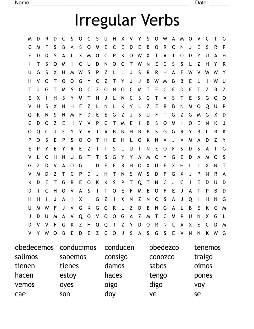 Irregular Verbs Word Search