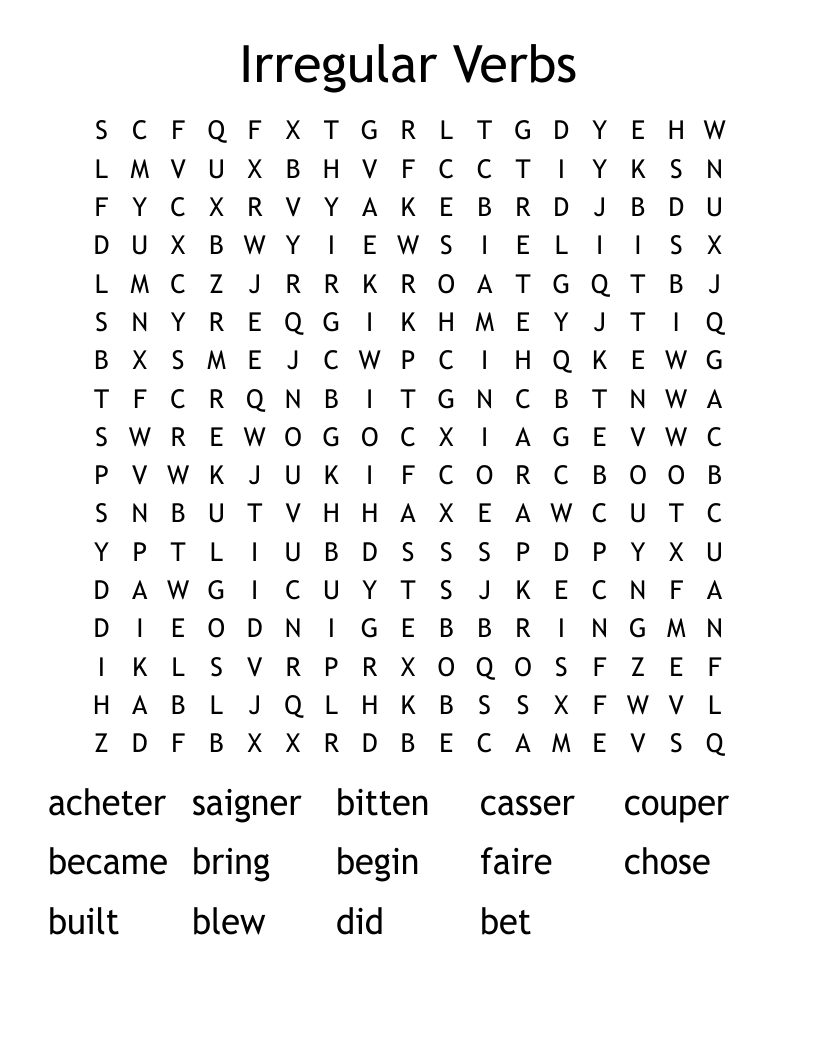 Irregular Verbs Word Search