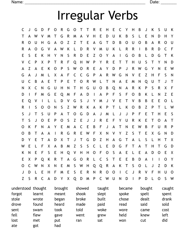 Irregular Verbs Word Search