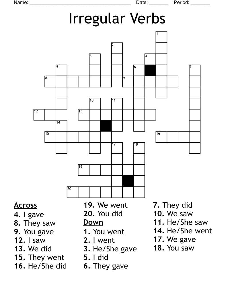 Irregular Verbs Crossword