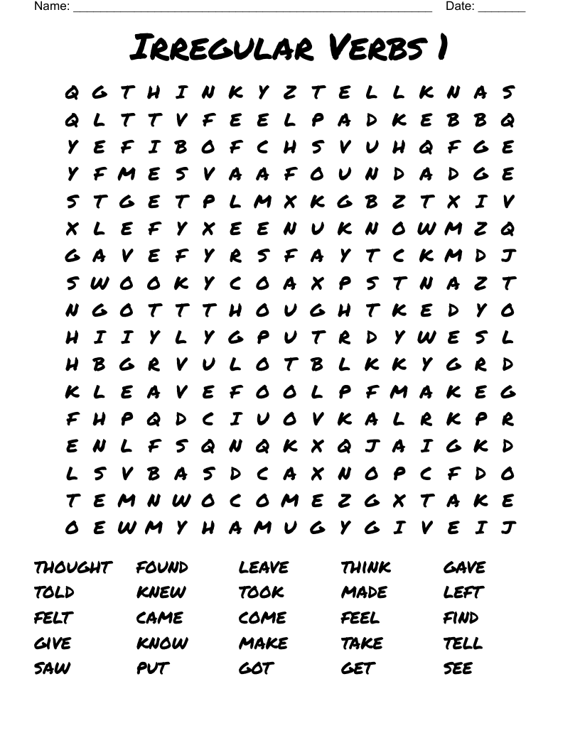 Irregular Verbs 1 Word Search