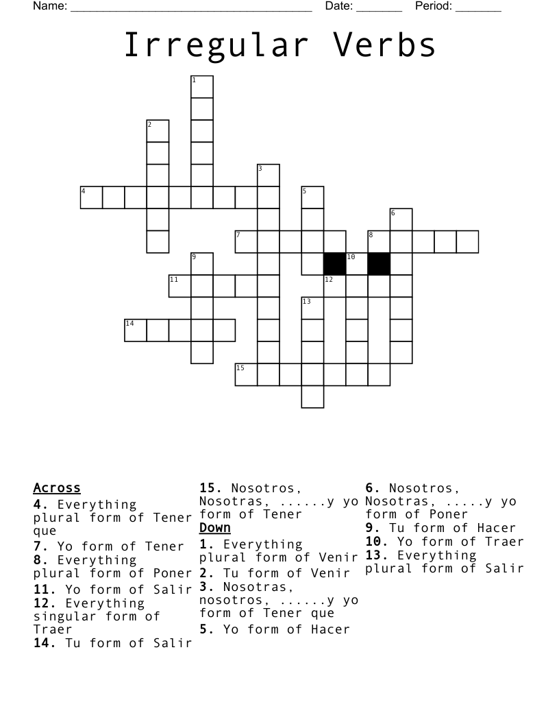 Irregular Verbs Crossword