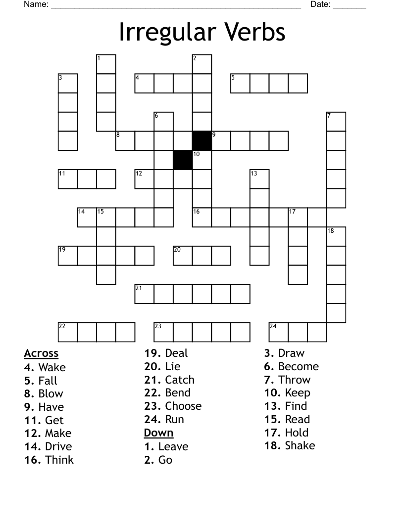 Irregular Verbs Crossword