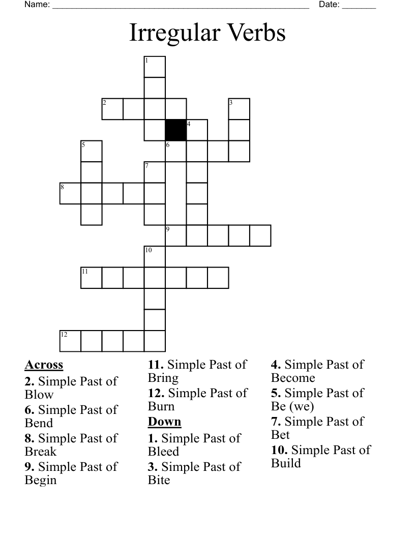 Irregular Verbs Crossword