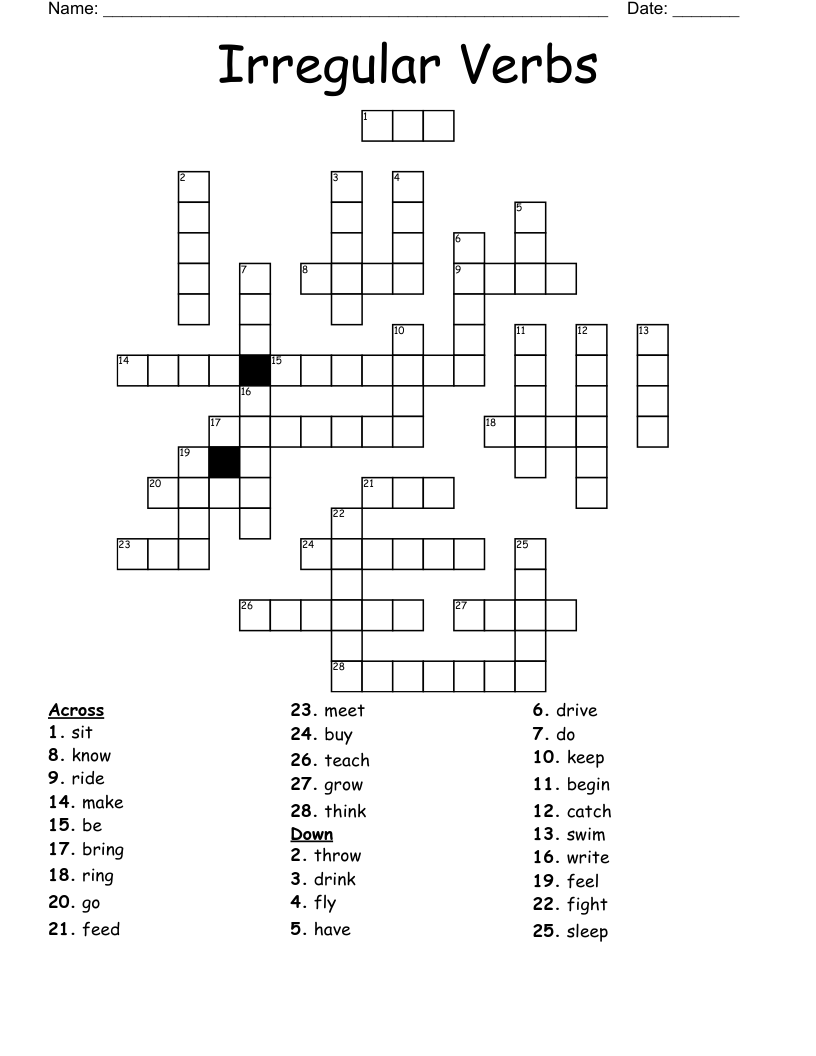 Irregular Verbs Crossword