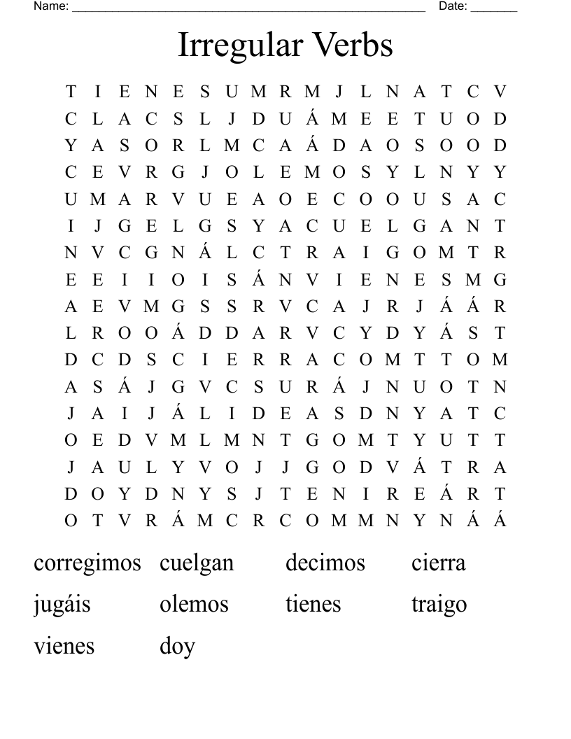 Irregular Verbs Word Search